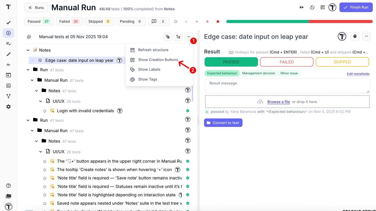 Show Creation Buttons