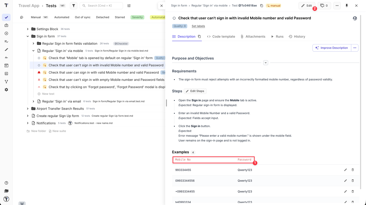 Testomat.io - Dynamic Parameters in Test Steps