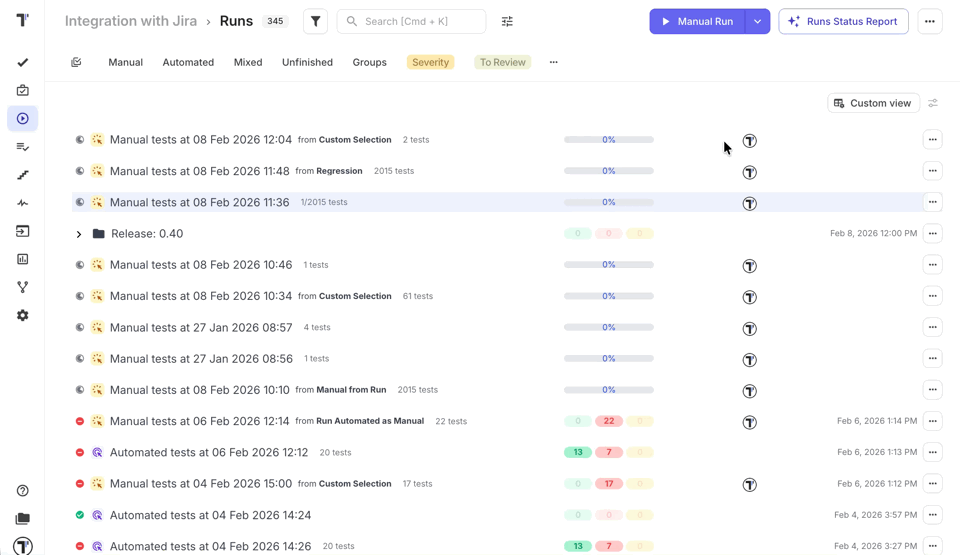 Running Automated Tests from the Runs Page